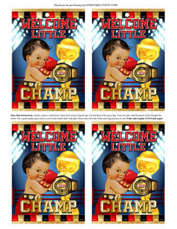 Printable Juice Bag Labels Boxer Boxing Sports Little Champ Red Gold printable-juice-bag-labels-boxer-boxing-sports-little-champ-red-gold