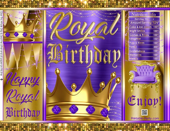 Printable Chip Bags Royal Birthday Purple Gold Crown Princess