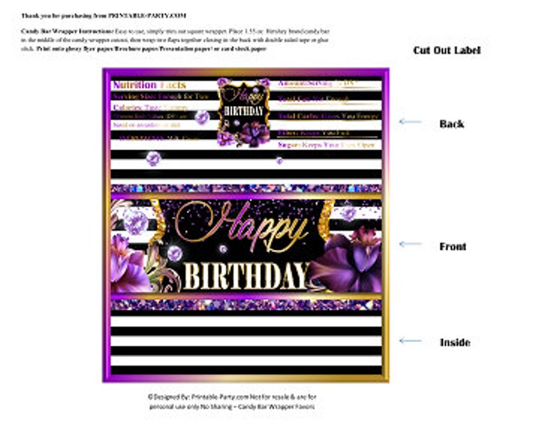 Printable Candy Bar Wrappers Flower Floral Birthday Purple - Etsy