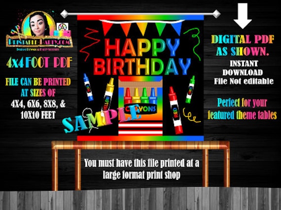 Backdrop Banner 4x4 Foot Printable PDF Instant Download | Crayon Box Coloring Book Art Rainbow Black Birthday Il_570xn