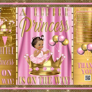 Fushia Pink Black Gold Crown Printable Potato Chip Bags Tutu Princess Royal Girl Baby Shower Favors