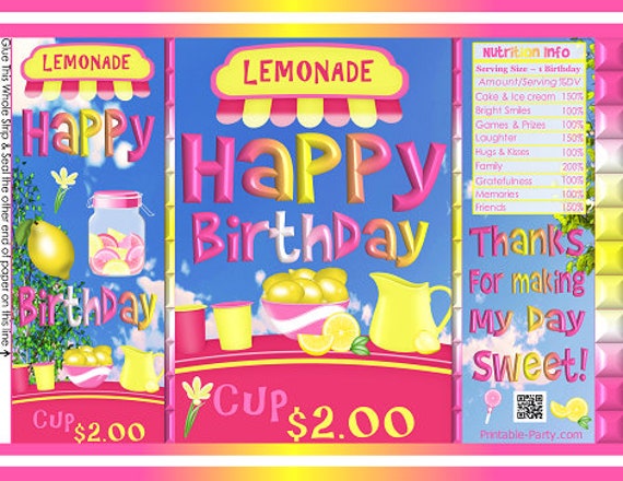 Printable Potato Chip Bags | Yellow Pink Lemonade Stand Happy Birthday Party Favor Il_570xn