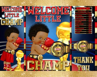 Printable Potato Chip Bags | Boxing Ring Little Champ Boxer Sports Baby Shower Red Black Blue Gold | Party Favors