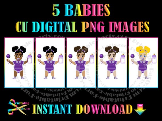 African Baby Girl Princess Afro Puffs Purple Digital Download PNG Clipart Graphics Commercial Use OK Il_570xn