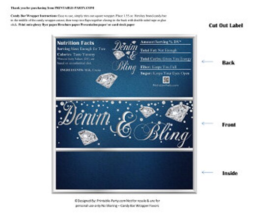 Printable Candy Bar Wrappers | Denim and Bling Diamonds Birthday Party Favor Chocolate Bar Labels | Instant Download Il_570xn