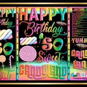 Printable Chip Bags | Candy Land Party Theme | Candyland Birthday |Rainbow Black Gold Printable Instant Download Favors
