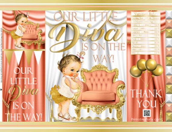 Printable Potato Chip Bags | Instant Download Girl Baby Shower White Peach Gold Favor Il_570xn