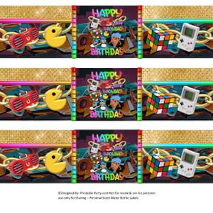 Printable Water Bottle Labels |  Throwback Retro I Love The 80's 90's Birthday Gold Hip Hop Drink Wrappers | Instant Download