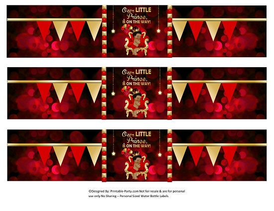 Printable Water Bottle Labels, Baby Shower Royal African Prince Red White  Gold Curtains Boy Ethnic Drink Wrappers, Instant Download by  Printable-Party.com