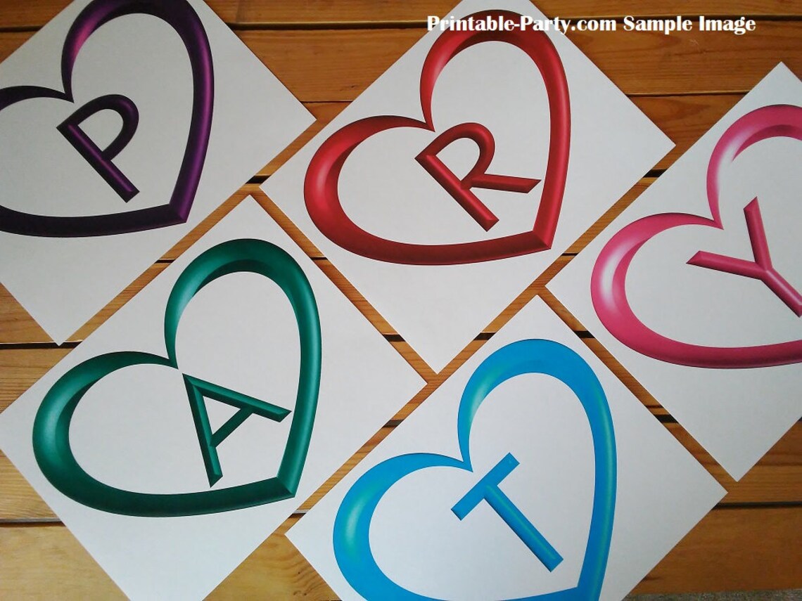 8x10.5 Inch BLACK Heart Shaped Printable Banner Letters and - Etsy