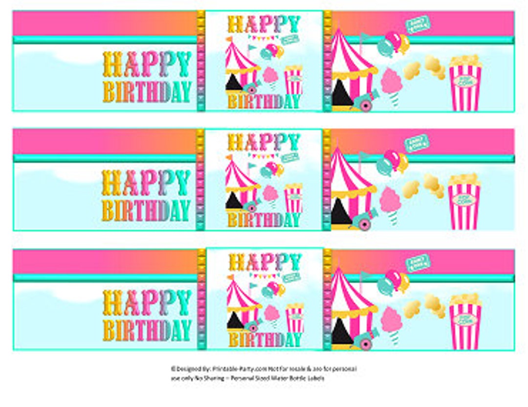 Printable Water Bottle Labels Carnical Circus Animals Pink - Etsy