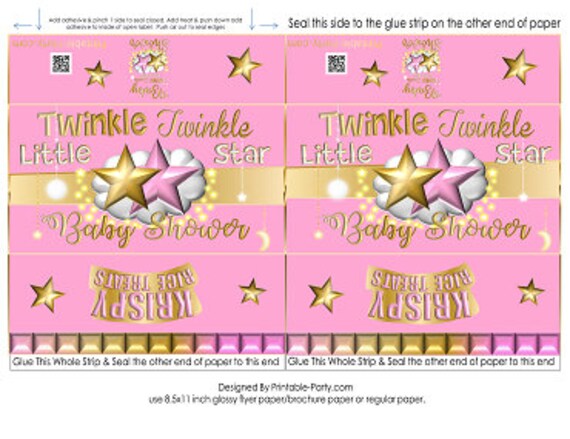 Printable Krispy Rice Treat Labels | Twinkle Little Star Girl Pink Gold White | Instant Download Il_570xn