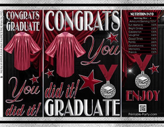 Printable Potato Chip Bags | Graduation Congrats Graduate School Champagne Party Favors | Burgundy Maroon Silver Black Il_570xn