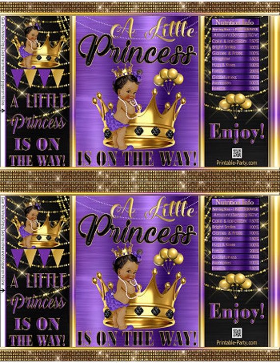 PDF Printable Mini Bags Royal Little Princess Purple Black Gold Girl Baby African | Baby Shower Small Snack Candy Treat Bag Favor Labels Il_570xn