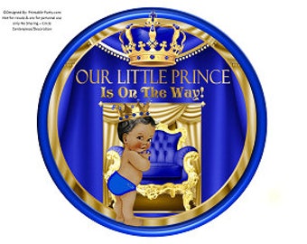 8 Inch Circle Printable PDF Instant Download Charger Plate Insert | Center Piece | Royal Prince Boy African Blue Gold