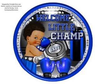 8 Inch Circle Printable PDF Instant Download Charger Plate Insert CenterPiece | Boxing Boxer Champ Sports Blue Silver Black Baby Shower