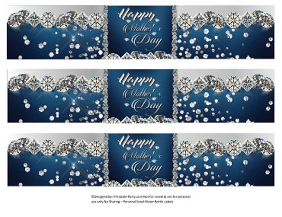 Printable Water Bottle Labels | Mother's Day Denim Diamond Party Drink Wrappers Instant Download Il_570xn
