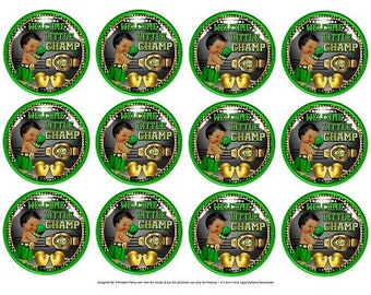 Etiquetas circulares de 2,5 pulgadas imprimibles PDF Descarga instantánea / Boxer Boxing Champ Sports Green Gold Black Boy Baby Shower