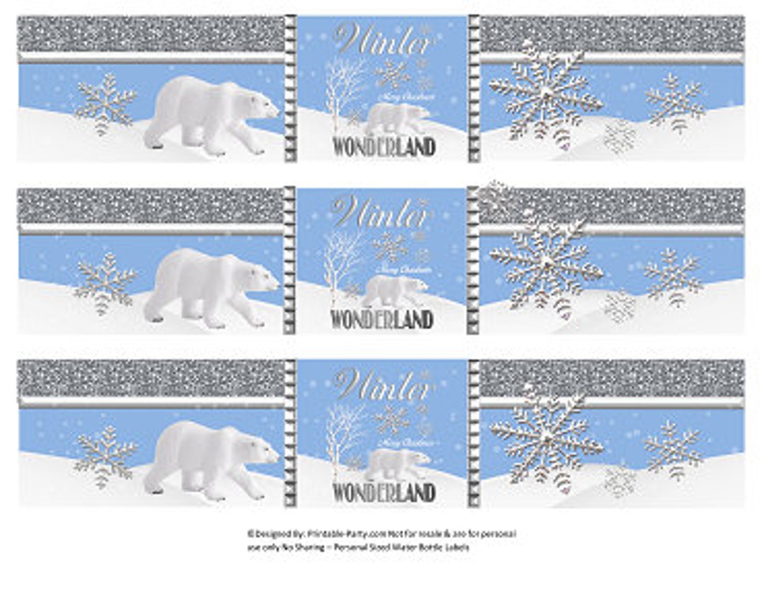 Printable Water Bottle Labels | Winter Wonderland Blue Silver Snow ...
