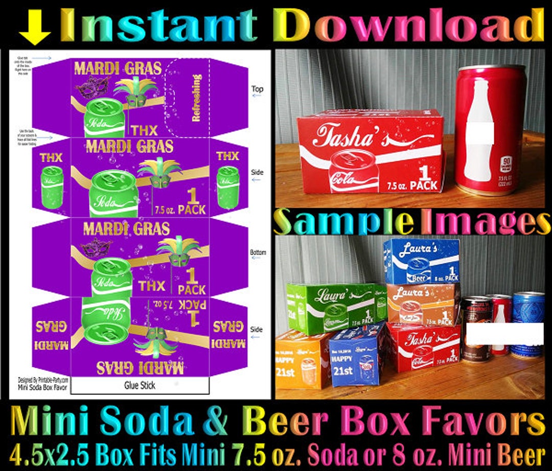 Printable Mini Soda Box Mardi Gras Masquerade Purple Green Etsy
