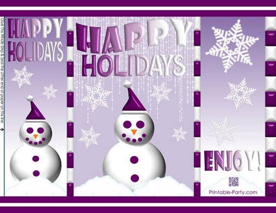 Merry Christmas Snow Man Purple Printable Potato Chip Bags | Holiday Gift Wrap Bag Il_570xn