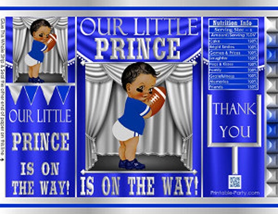 Printable Potato Chip Bags | Blue Silver Prince | Ethnic African Amercian Boy Football Sports | Royal Baby Shower Favors Il_570xn