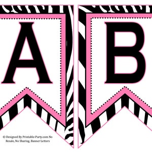 5x8 Inch Swallowtail Light Pink Black Zebra Printable Banner Letters