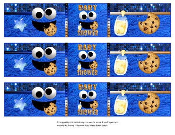 Printable Water Bottle Labels | Monster & Chocolate Cookies Milk Bottle Blue Baby Shower Drink Wrappers | Instant Download Il_570xn