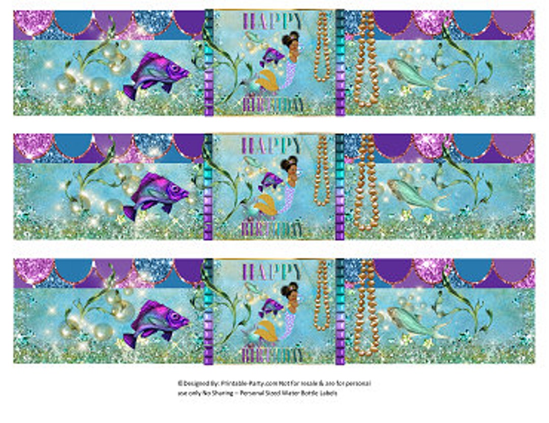 Printable Water Bottle Labels | Mermaid Princess Birthday Teal Purple ...