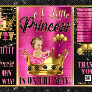 Printable Potato Chip Bags | Fushia Pink Black Gold Crown | Tutu Princess Royal Girl Baby Shower Favors
