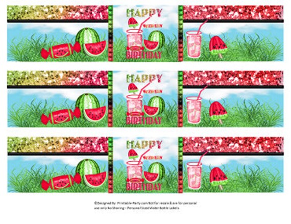 Printable Water Bottle Labels | Watermelon Fruit Candy Drink Wrappers | Instant Download Il_570xn