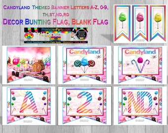 9x8 Inch Candyland Theme Printable Banner Letters A To Z - 0-9