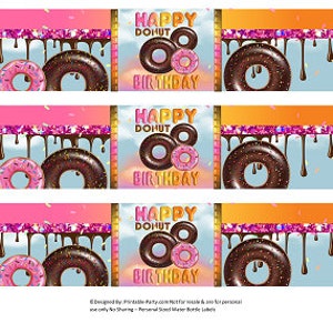 Printable Water Bottle Labels | Donut Birthday Favors Decorations Doughnut Shop Theme Sprinkles Chocolate Candy Fudge