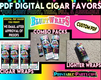 Etiquetas personalizadas para fiestas de cigarros Envoltorios / PDF digital o servicio de impresión y envío / cumpleaños / baby shower / bodas / eventos / negocios / regalos