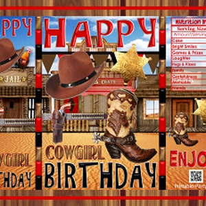 Printable Potato Chip Bags PDF | Happy Birthday Cowgirl Western WIld West Red Black Wood | Gift Bag Party Favors