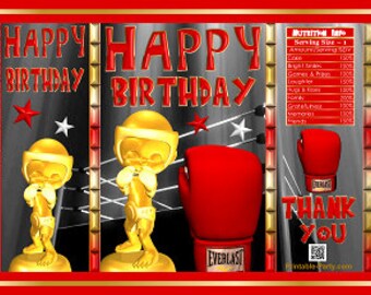 Printable Potato Chip Bags | Boxing Ring Little Boxer Sports Birthday Red Gold | Party Favors