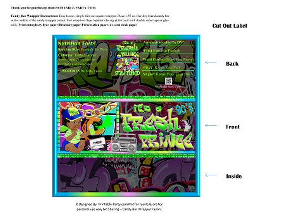 Printable Candy Bar Wrappers | It's a Fresh Prince Hip Hop 90's Throwback Green Blue African Chocolate Bar Labels | Instant Download Il_570xn