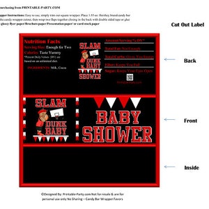 Printable Candy Bar Wrappers | Slam Dunk Basketball Sports Black Red ...