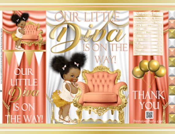 Printable Potato Chip Bags | Instant Download Girl Baby Shower White Peach Gold Ethinc African American Favor Il_570xn
