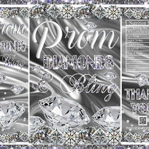 Printable Potato Chip Bags | Diamond and Bling Sequin Silver White Satin Prom Night Graduation | Party Favors
