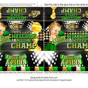 Printable Rice Treat Labels | Boxer Boxing Champ Sports Baby Shower Green Gold Black  | Instant Download