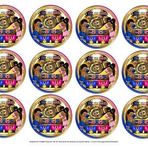 Étiquettes circulaires de 2,5 pouces PDF imprimable, téléchargement immédiat | Boxer Champ de boxe Sports Gender Reveal Bleu ciel Rose Or Fille Garçon Fête prénatale
