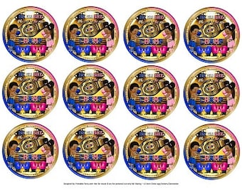 Étiquettes circulaires de 2,5 pouces PDF imprimable, téléchargement immédiat | Boxer Champ de boxe Sports Gender Reveal Bleu ciel Rose Or Fille Garçon Fête prénatale