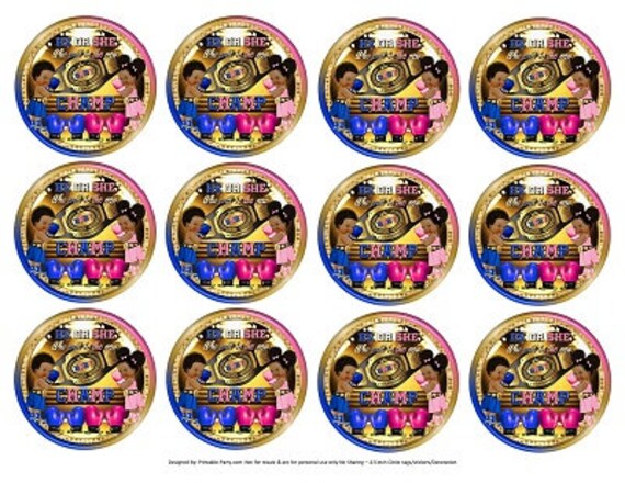2.5 Inch Circle Tags Printable PDF Instant Download | Boxer Boxing Champ Sports Gender Reveal Baby Blue Pink Gold Girl Boy Baby Shower Il_570xn