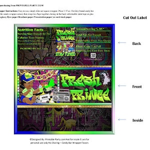 Envoltorios de barra de caramelo imprimibles / Fresh Little Prince Hip Hop 90&#39;s Throwback Gold Green Blue African Chocolate Bar Labels / Descarga instantánea