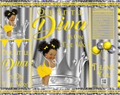 Printable Potato Chip Bags | Girl Royal Princess Diva Baby Shower Yellow Silver Gray Afro Puffs | African American Ethnic Party Favor Il_170x135