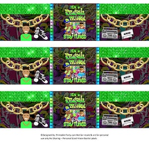 Printable Water Bottle Labels | Fresh Prince 90&#39;s Throwback Baby Shower Green Blue Drink Wrappers | Instant Download