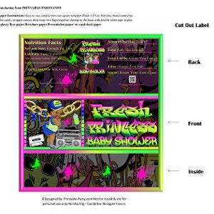 Envoltorios de barra de caramelo imprimibles / Fresh Little Princess Hip Hop 90&#39;s Throwback Pink Green Blue African Chocolate Bar Labels / Descarga instantánea