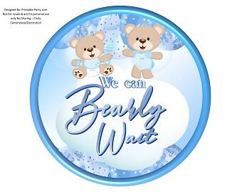 8-calowy okrąg do wydrukowania w formacie PDF Natychmiastowe pobieranie Wkładka do talerza ładowarki | Element środkowy | Bearly Wait Teddy Bear Boy Biały Niebieski Srebrny