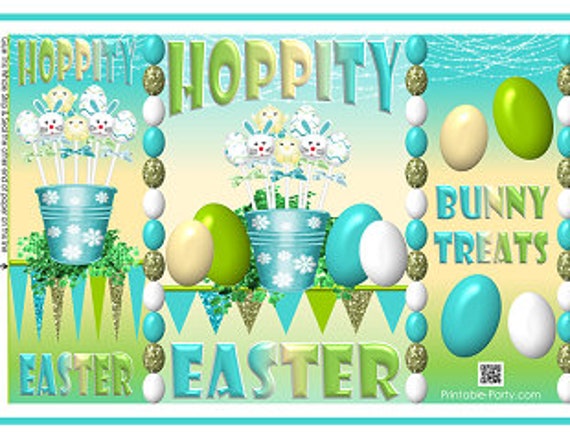 Printable Easter Bunny Eggs Treat Gift Wrap Bags Teal Green Yellow | Potato Chip Bag Label Wrapper Il_570xn